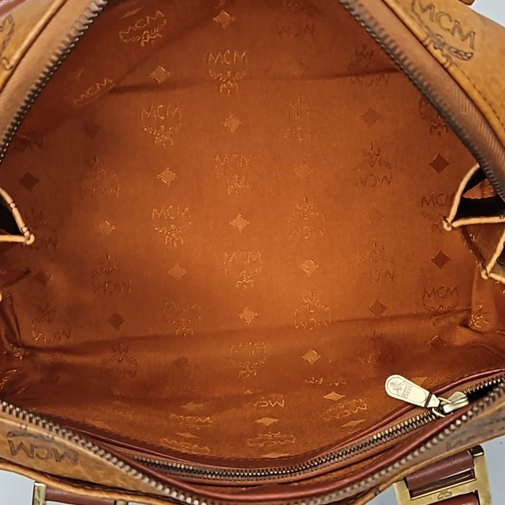 Authentic MCM Monogram Vintage Speedy Bag Cognac Visetos w/ Crossbody Strap